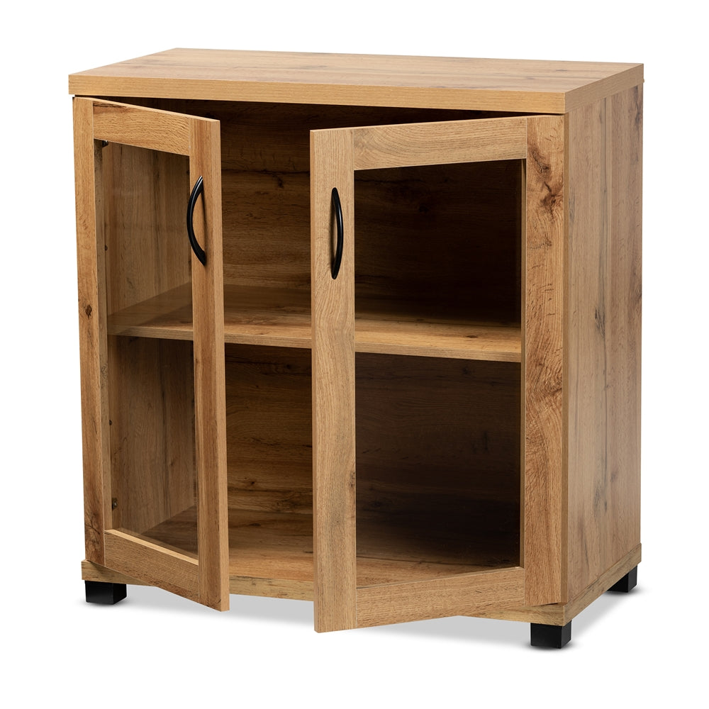 Baxton Studio Zentra Modern And Contemporary Oak Brown Finished Wood 2-Door Storage Cabinet With Glass Doors