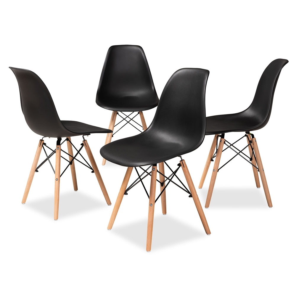 Baxton Studio Jaspen Modern And Contemporary Black Finished Polypropylene Plastic And Oak Brown Finished Wood 4-Piece Dining Chair Set