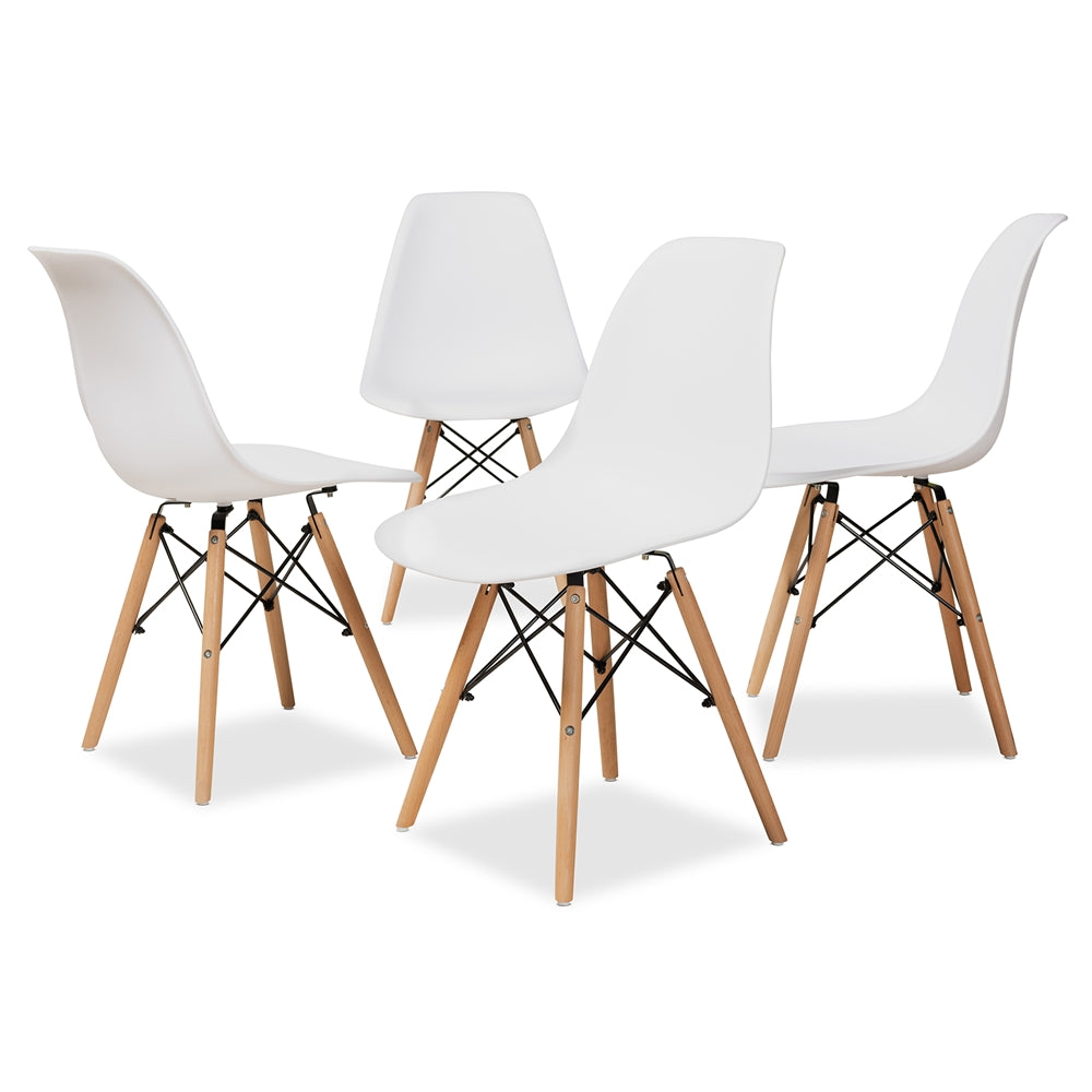 Baxton Studio Jaspen Modern And Contemporary White Finished Polypropylene Plastic And Oak Brown Finished Wood 4-Piece Dining Chair Set