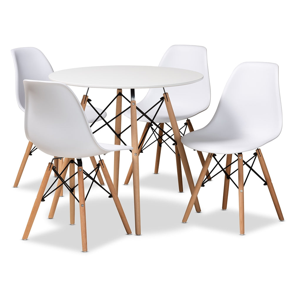 Baxton Studio Jaspen Modern And Contemporary White Finished Polypropylene Plastic And Oak Brown Finished Wood 5-Piece Dining Set