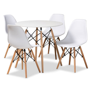 Baxton Studio Jaspen Modern And Contemporary White Finished Polypropylene Plastic And Oak Brown Finished Wood 5-Piece Dining Set