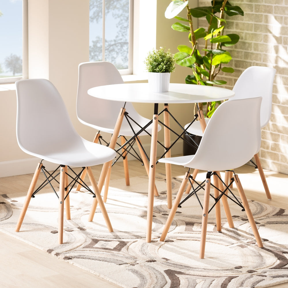 Baxton Studio Jaspen Modern And Contemporary White Finished Polypropylene Plastic And Oak Brown Finished Wood 5-Piece Dining Set