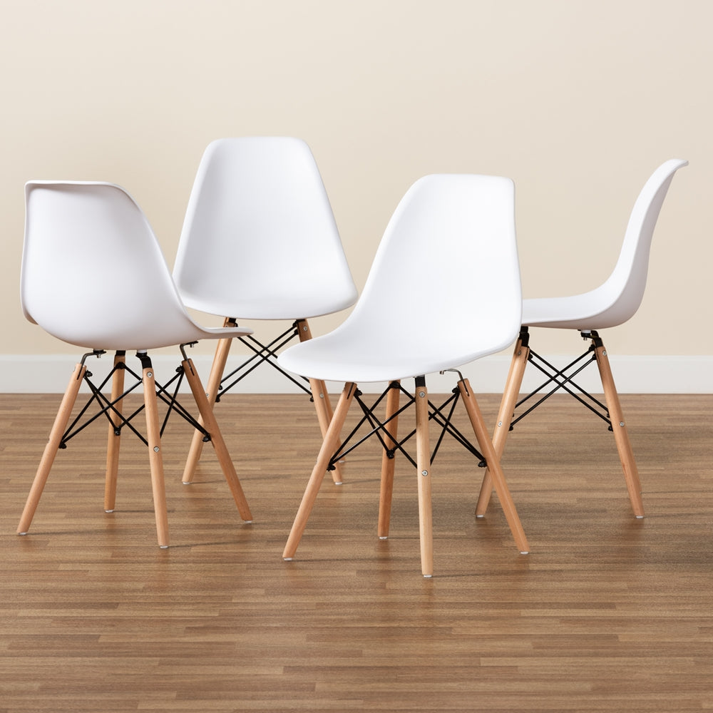 Baxton Studio Jaspen Modern And Contemporary White Finished Polypropylene Plastic And Oak Brown Finished Wood 4-Piece Dining Chair Set