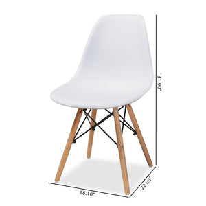 Baxton Studio Jaspen Modern And Contemporary White Finished Polypropylene Plastic And Oak Brown Finished Wood 4-Piece Dining Chair Set