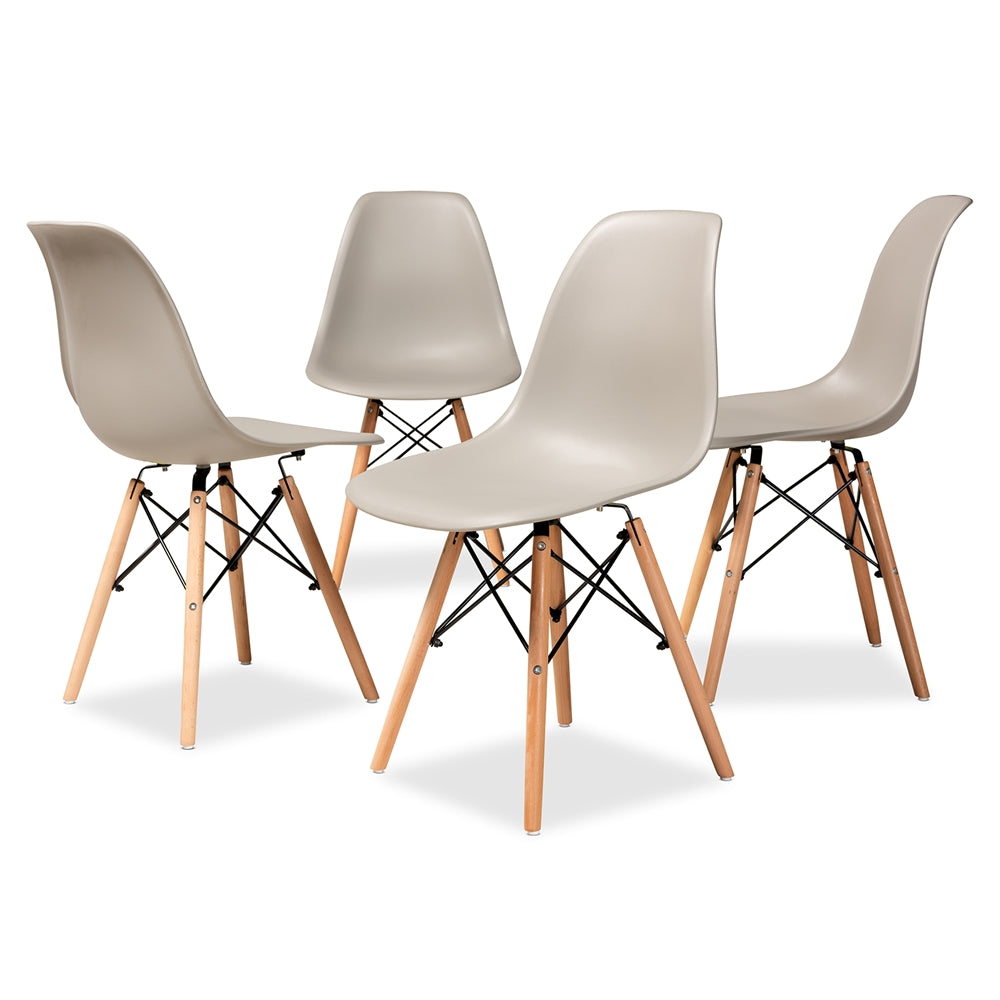 Baxton Studio Jaspen Modern And Contemporary Beige Finished Polypropylene Plastic And Oak Brown Finished Wood 4-Piece Dining Chair Set