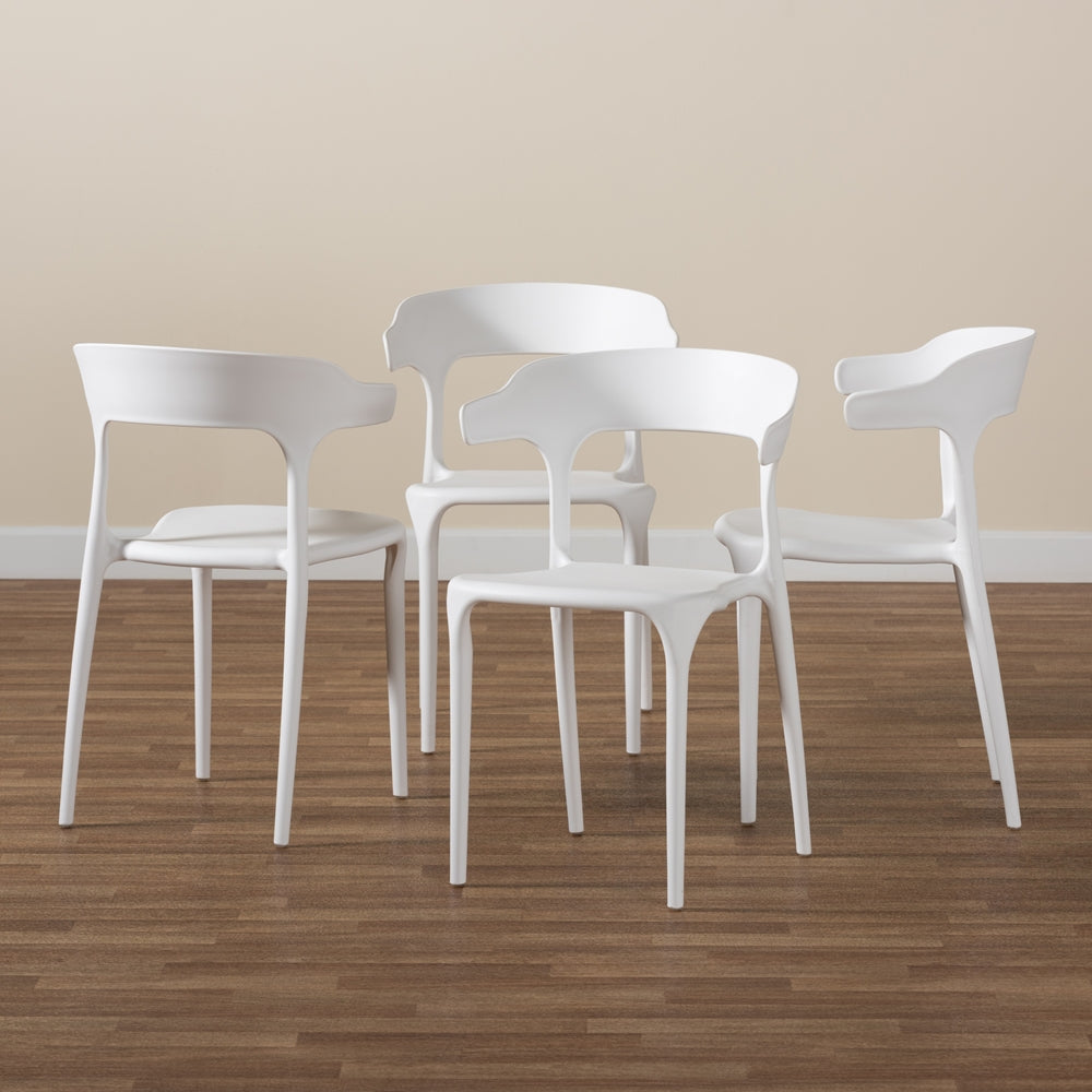 Baxton Studio Gould Modern Transtional White Plastic 4-Piece Dining Chair Set