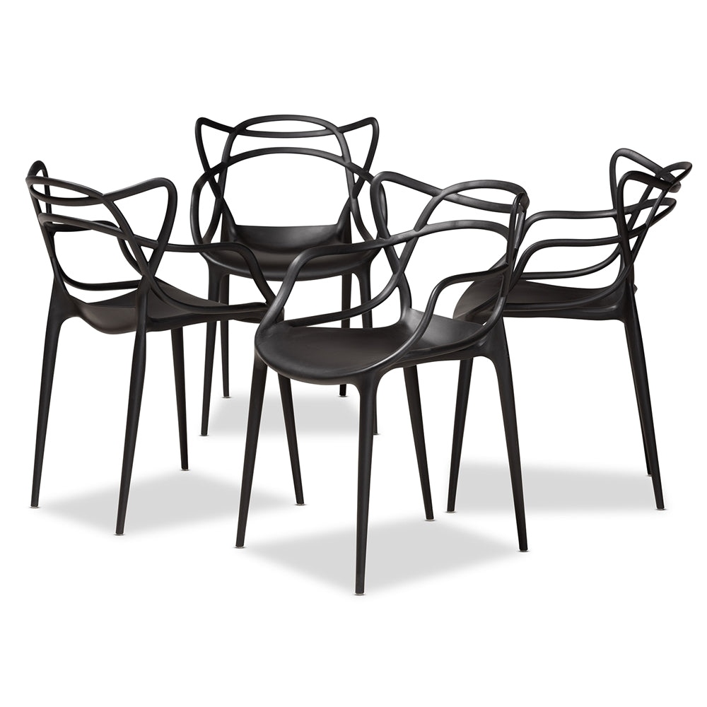 Baxton Studio Landry Modern And Contemporary Black Finished Polypropylene Plastic 4-Piece Stackable Dining Chair Set