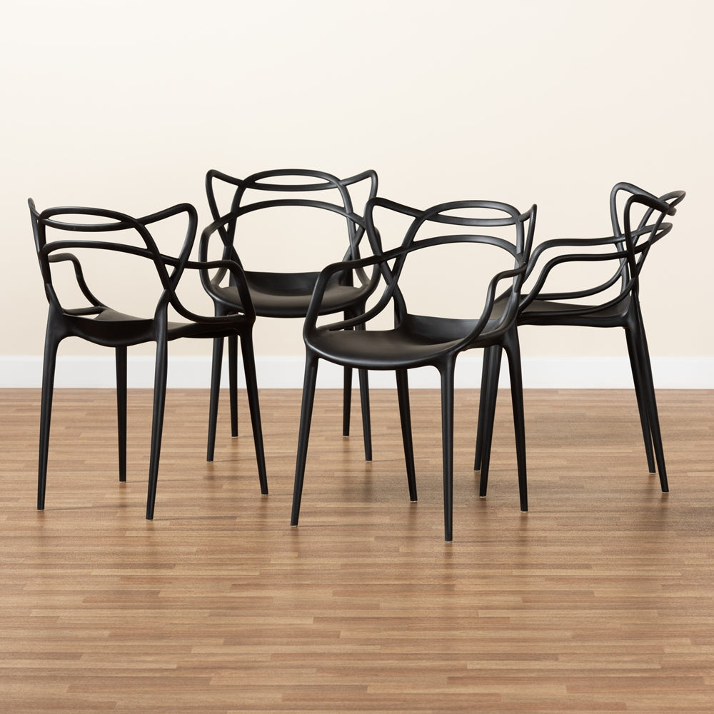 Baxton Studio Landry Modern And Contemporary Black Finished Polypropylene Plastic 4-Piece Stackable Dining Chair Set