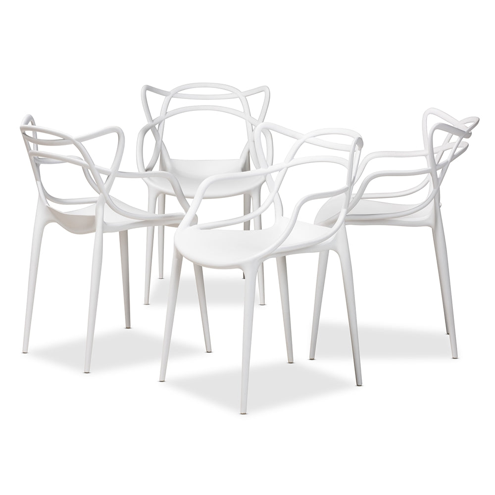 Baxton Studio Landry Modern And Contemporary White Finished Polypropylene Plastic 4-Piece Stackable Dining Chair Set