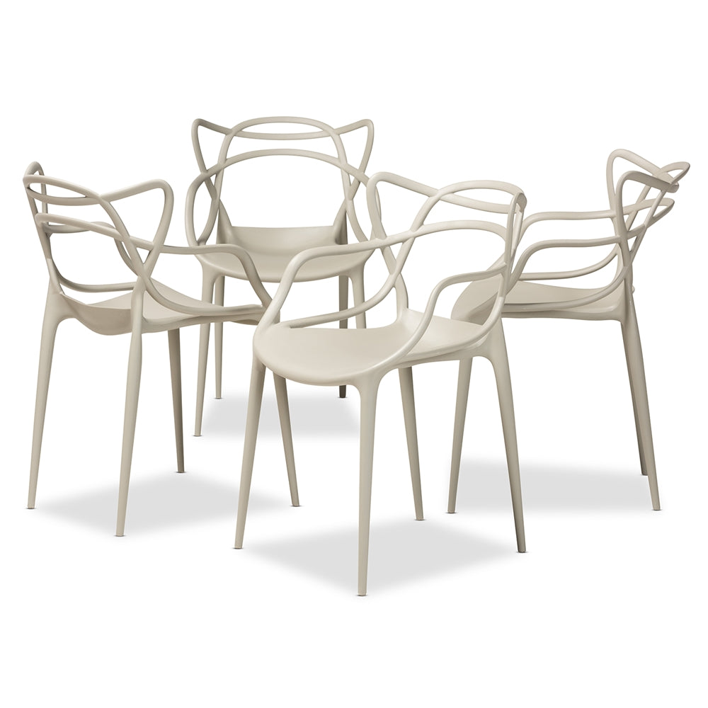 Baxton Studio Landry Modern And Contemporary Beige Finished Polypropylene Plastic 4-Piece Stackable Dining Chair Set