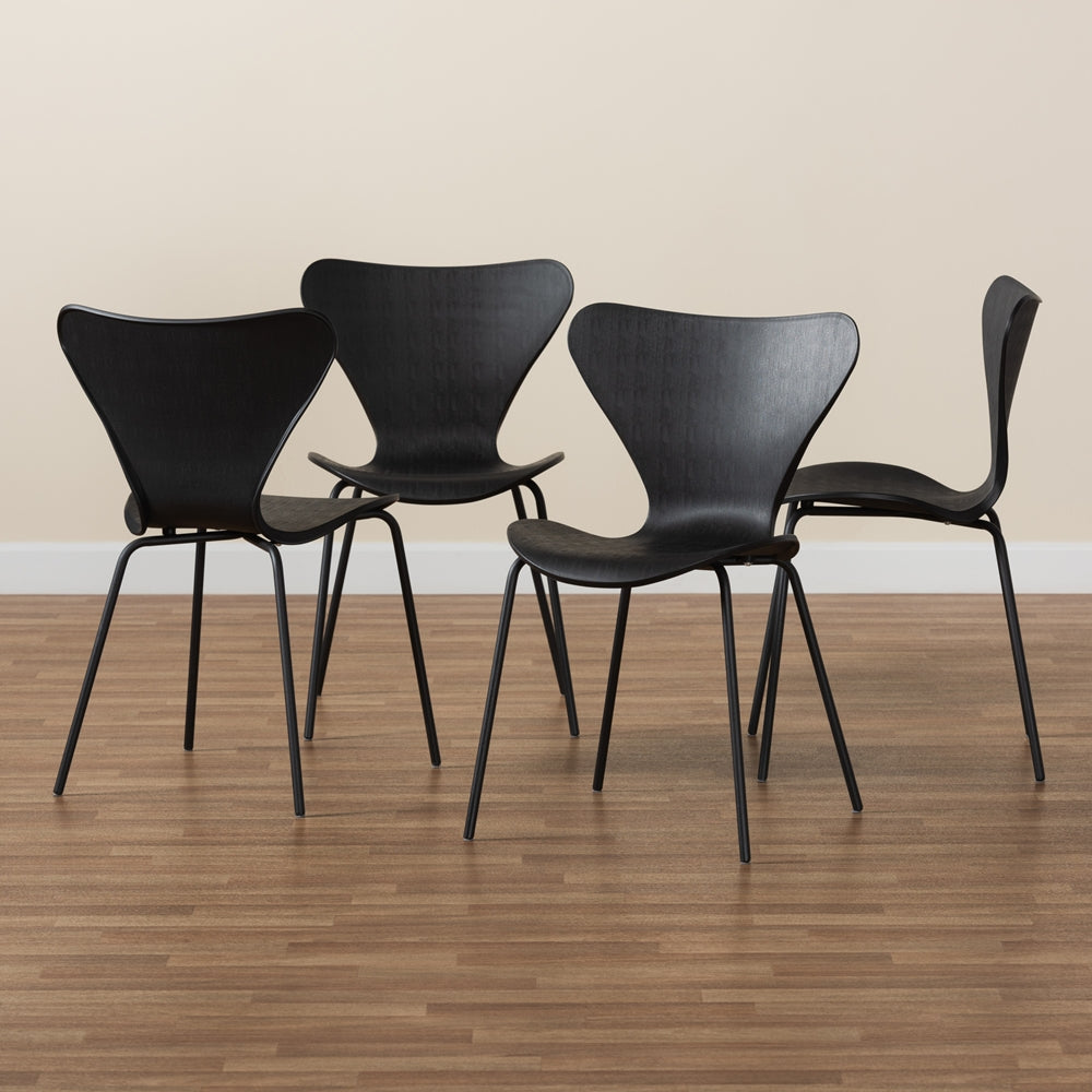 Baxton Studio Jaden Modern And Contemporary Black Plastic And Black Metal 4-Piece Dining Chair Set