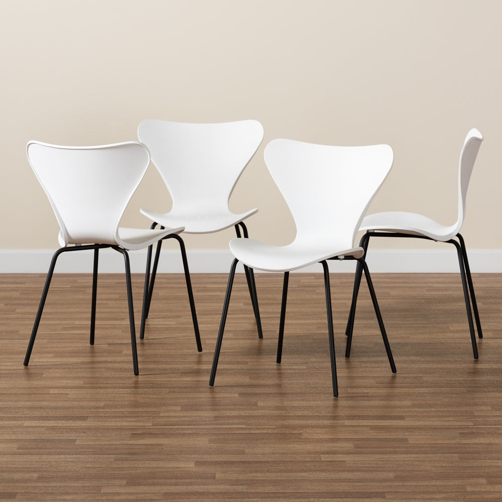 Baxton Studio Jaden Modern And Contemporary White Plastic And Black Metal 4-Piece Dining Chair Set