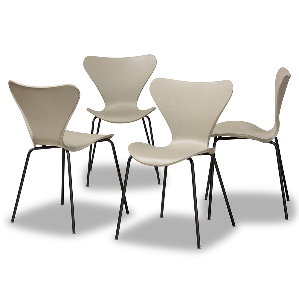 Baxton Studio Jaden Modern And Contemporary Beige Plastic And Black Metal 4-Piece Dining Chair Set