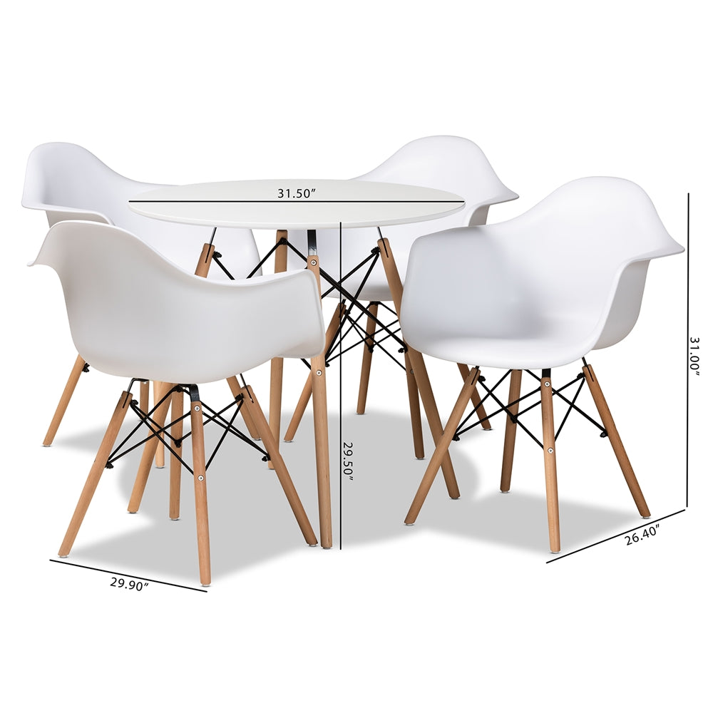 Baxton Studio Galen Modern And Contemporary White Finished Polypropylene Plastic And Oak Brown Finished Wood 5-Piece Dining Set