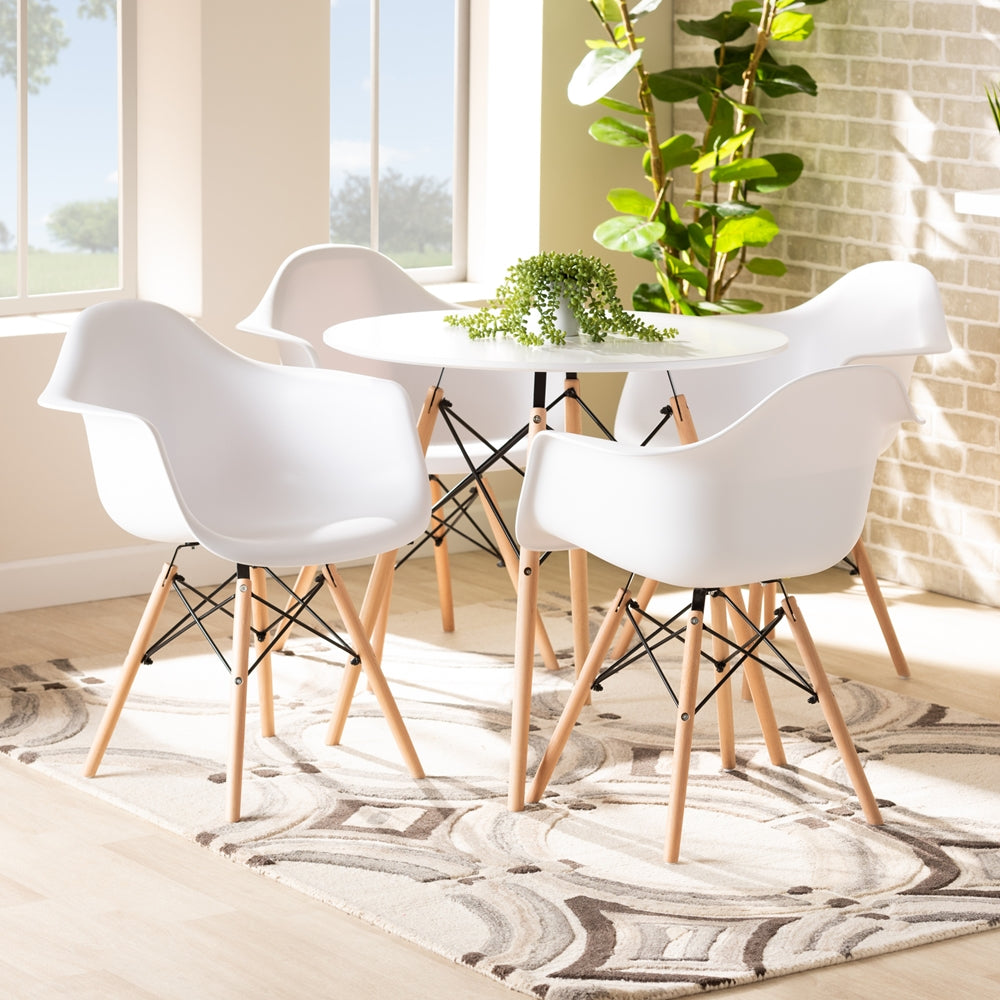 Baxton Studio Galen Modern And Contemporary White Finished Polypropylene Plastic And Oak Brown Finished Wood 5-Piece Dining Set