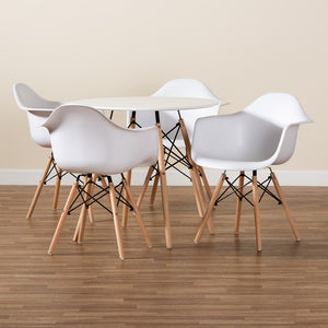 Baxton Studio Galen Modern And Contemporary White Finished Polypropylene Plastic And Oak Brown Finished Wood 5-Piece Dining Set