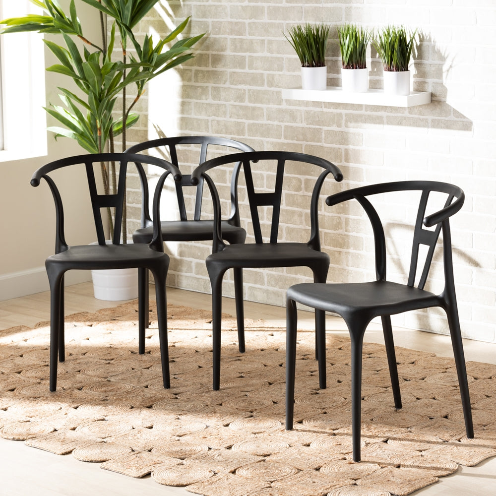 Baxton Studio Warner Modern And Contemporary Black Plastic 4-Piece Dining Chair Set