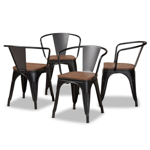 Baxton Studio Ryland Modern Industrial Metal and Finished Wood 4-Piece Dining Chair Set