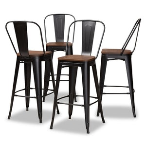 Baxton Studio Rosetta Modern Industrial Metal and Finished Wood 4-Piece Bar Stool Set