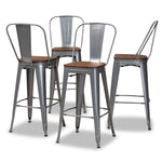 Load image into Gallery viewer, Baxton Studio Rosetta Modern Industrial Grey Metal And Walnut Brown Finished Wood 4-Piece Bar Stool Set
