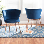 Load image into Gallery viewer, Baxton Studio Farah Modern Luxe And Glam Navy Blue Velvet Fabric Upholstered And Rose Gold Finished Metal 2-Piece Dining Chair Set
