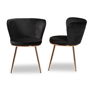 Baxton Studio Farah Modern Luxe And Glam Black Velvet Fabric Upholstered And Rose Gold Finished Metal 2-Piece Dining Chair Set