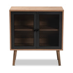 Load image into Gallery viewer, Baxton Studio Yuna Mid-Century Modern Transitional Natural Brown Finished Wood And Black Metal 2-Door Storage Cabinet
