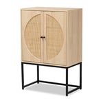 Load image into Gallery viewer, Baxton Studio Ardon Bohemian Light Brown Finished Wood And Black Metal 2-Door Storage Cabinet With Natural Rattan
