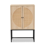 Load image into Gallery viewer, Baxton Studio Ardon Bohemian Light Brown Finished Wood And Black Metal 2-Door Storage Cabinet With Natural Rattan
