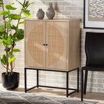 Load image into Gallery viewer, BAXTON STUDIO ARDON BOHEMIAN LIGHT BROWN FINISHED WOOD AND BLACK METAL 2-DOOR STORAGE CABINET WITH NATURAL RATTAN
