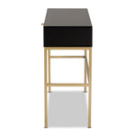 Load image into Gallery viewer, Baxton Studio Uriel Mid-Century Modern Transitional Two-Tone Natural Brown And Black Finished Wood And Brushed Gold Metal 1-Drawer Console Table
