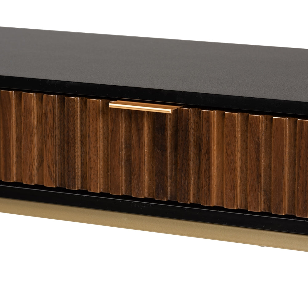 Baxton Studio Uriel Mid-Century Modern Transitional Two-Tone Natural Brown And Black Finished Wood And Brushed Gold Metal 1-Drawer Console Table