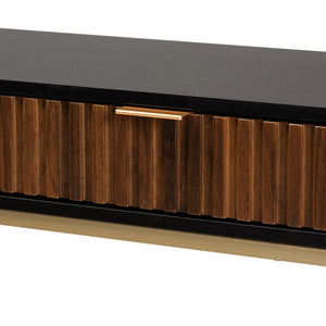 Baxton Studio Uriel Mid-Century Modern Transitional Two-Tone Natural Brown And Black Finished Wood And Brushed Gold Metal 1-Drawer Console Table