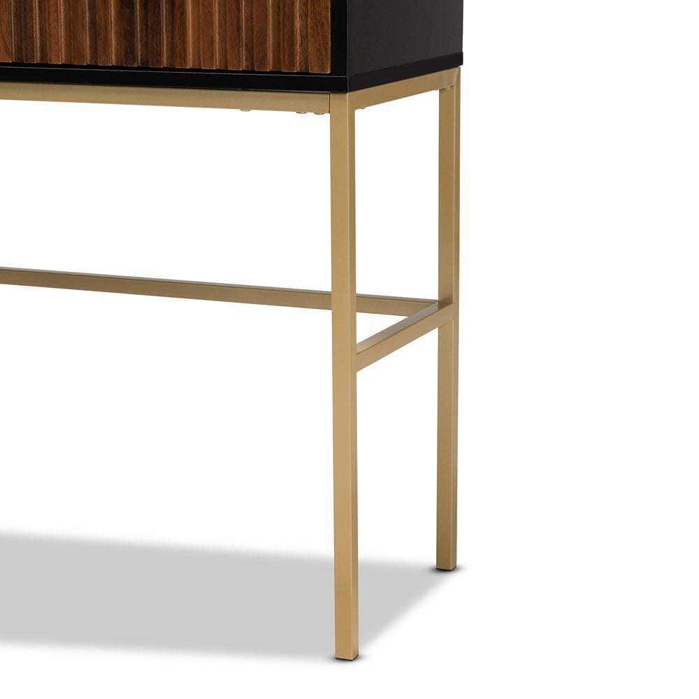 Baxton Studio Uriel Mid-Century Modern Transitional Two-Tone Natural Brown And Black Finished Wood And Brushed Gold Metal 1-Drawer Console Table