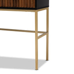 Load image into Gallery viewer, Baxton Studio Uriel Mid-Century Modern Transitional Two-Tone Natural Brown And Black Finished Wood And Brushed Gold Metal 1-Drawer Console Table
