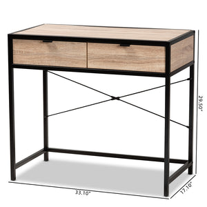 Baxton Studio Grayer Modern Industrial Natural Brown Finished Wood And Black Metal 2-Drawer Desk