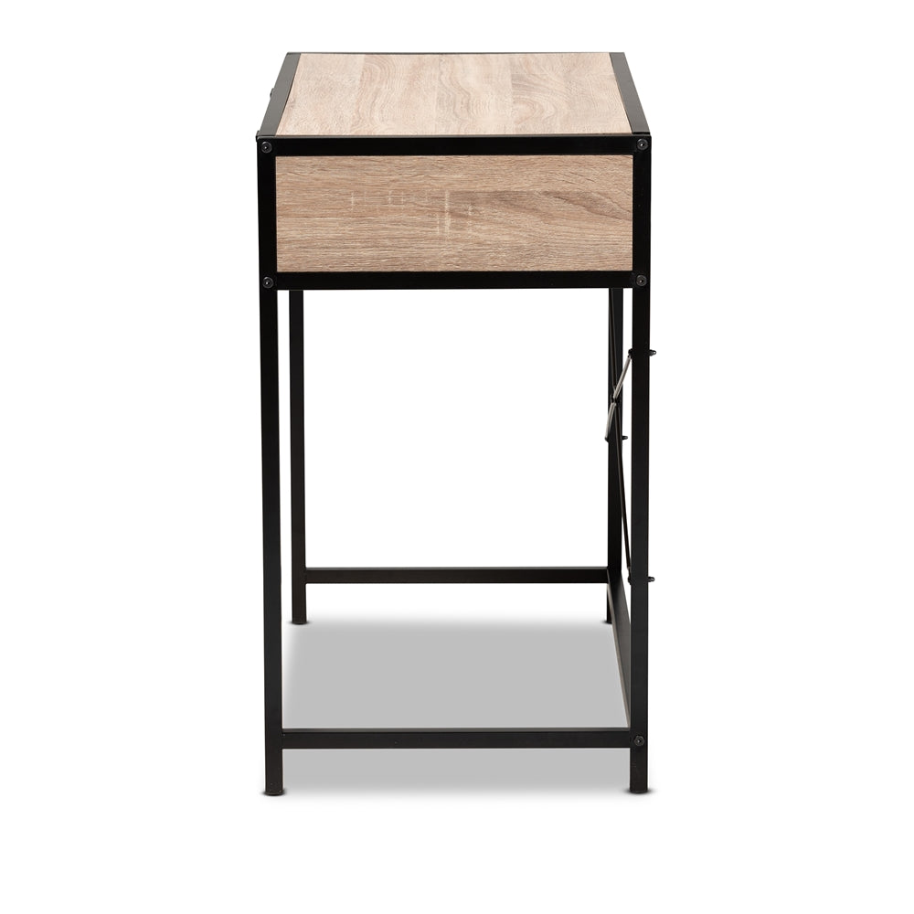 Baxton Studio Grayer Modern Industrial Natural Brown Finished Wood And Black Metal 2-Drawer Desk