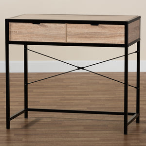 Baxton Studio Grayer Modern Industrial Natural Brown Finished Wood And Black Metal 2-Drawer Desk