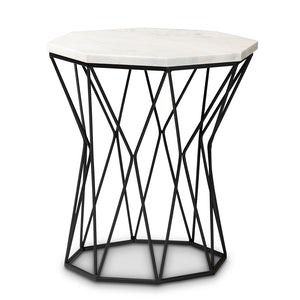 Baxton Studio Venedict Modern And Contemporary Black Metal End Table With Marble Tabletop