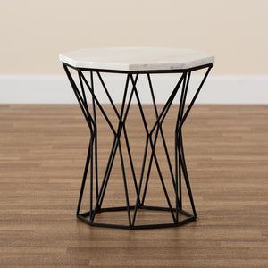 Baxton Studio Venedict Modern And Contemporary Black Metal End Table With Marble Tabletop