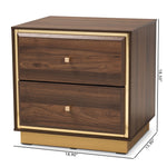 Load image into Gallery viewer, Baxton Studio Cormac Mid-Century Modern Transitional Walnut Brown Finished Wood And Gold Metal 2-Drawer Nightstand
