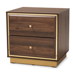 Load image into Gallery viewer, Baxton Studio Cormac Mid-Century Modern Transitional Walnut Brown Finished Wood And Gold Metal 2-Drawer Nightstand
