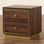 Load image into Gallery viewer, Baxton Studio Cormac Mid-Century Modern Transitional Walnut Brown Finished Wood And Gold Metal 2-Drawer Nightstand
