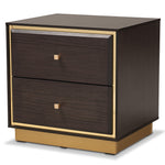 Load image into Gallery viewer, Baxton Studio Cormac Mid-Century Modern Transitional Dark Brown Finished Wood And Gold Metal 2-Drawer Nightstand
