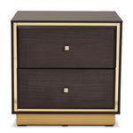 Load image into Gallery viewer, Baxton Studio Cormac Mid-Century Modern Transitional Dark Brown Finished Wood And Gold Metal 2-Drawer Nightstand
