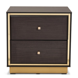 Baxton Studio Cormac Mid-Century Modern Transitional Dark Brown Finished Wood And Gold Metal 2-Drawer Nightstand