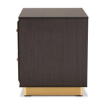 Load image into Gallery viewer, Baxton Studio Cormac Mid-Century Modern Transitional Dark Brown Finished Wood And Gold Metal 2-Drawer Nightstand
