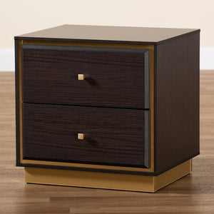 Baxton Studio Cormac Mid-Century Modern Transitional Dark Brown Finished Wood And Gold Metal 2-Drawer Nightstand