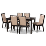 Load image into Gallery viewer, Baxton Studio Rosa Modern And Contemporary Sand Fabric Upholstered And Dark Brown Finished Wood 7-Piece Dining Set
