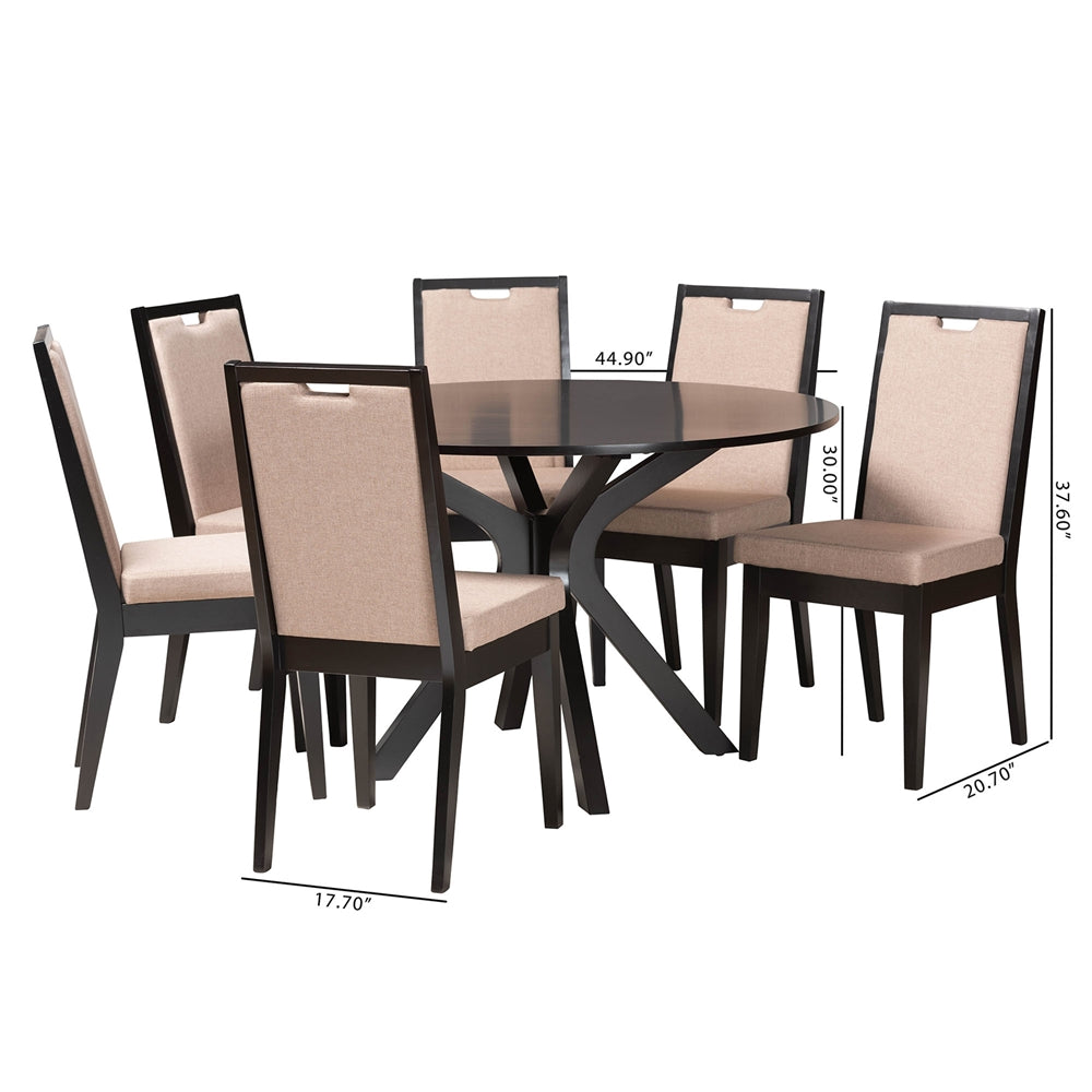 Baxton Studio Eira Modern Sand Fabric And Dark Brown Finished Wood 7-Piece Dining Set